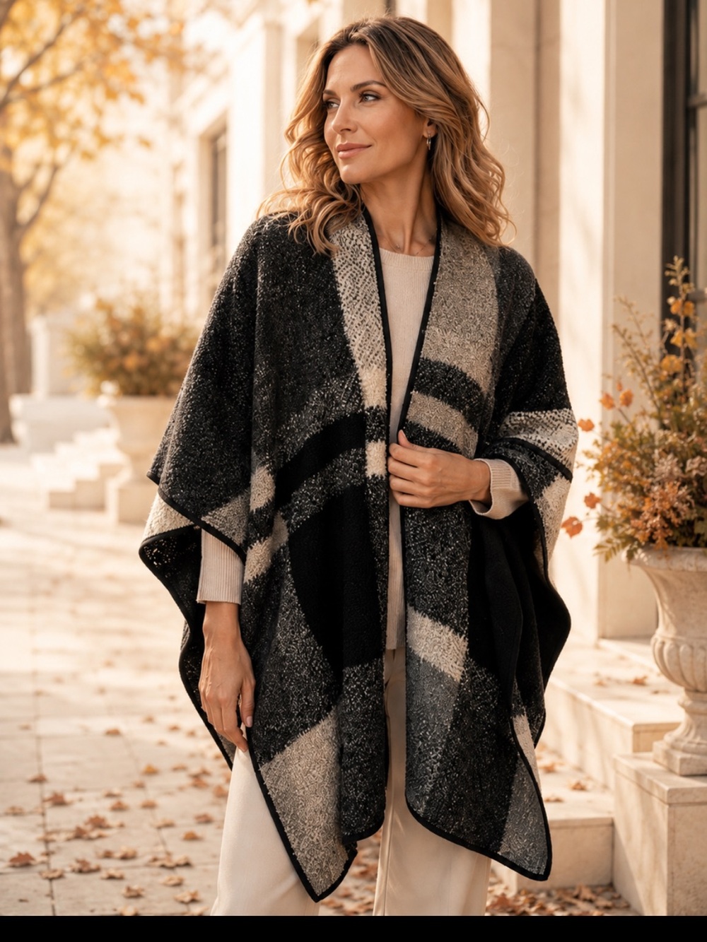 Gorgeous Parasuco Black, Grey and Cream Poncho❤️O/S